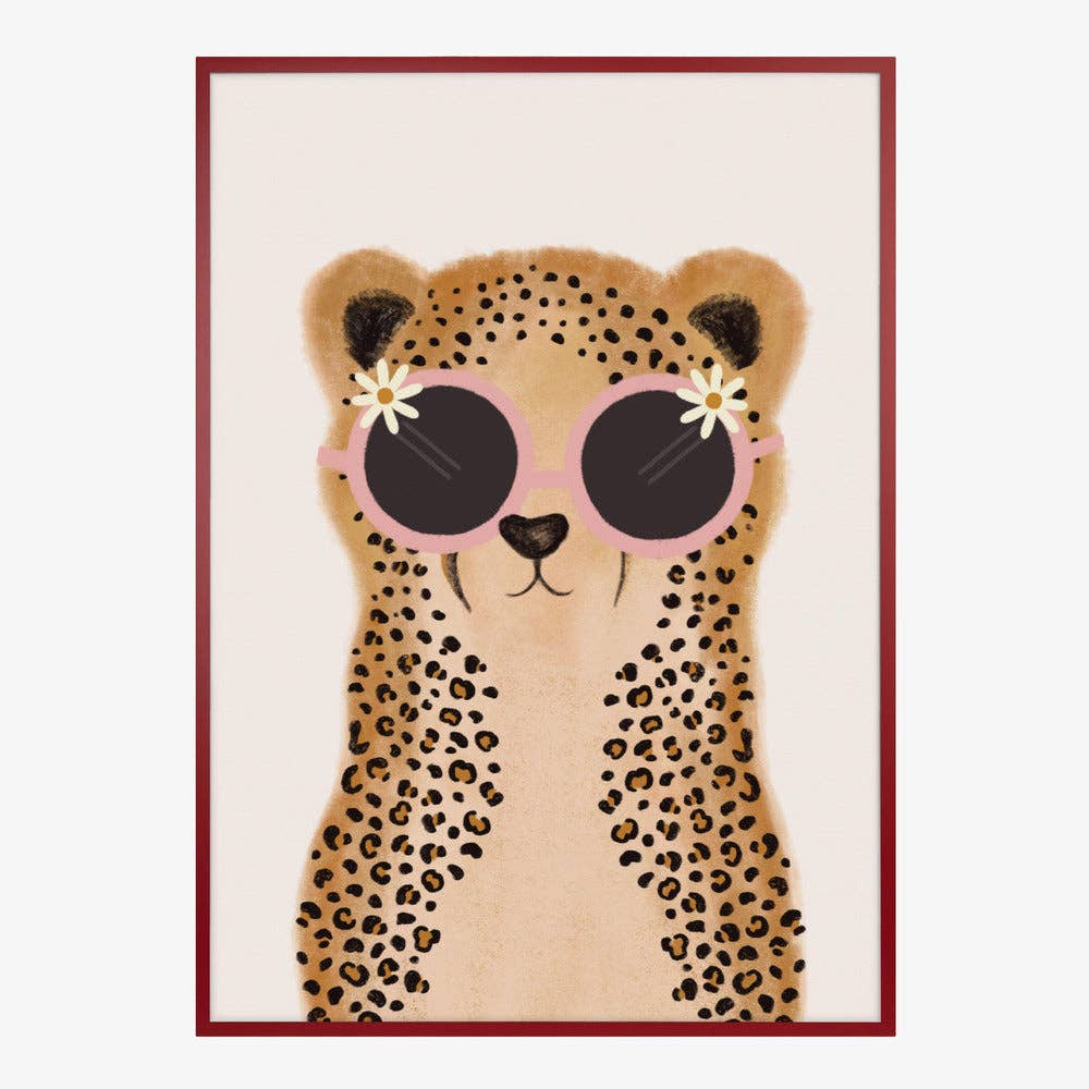 Affiche artistique de bébé guépard à la marguerite rose — décor fantaisiste pour chambre d'enfant: Pas de cadre / 30 x 40 cm