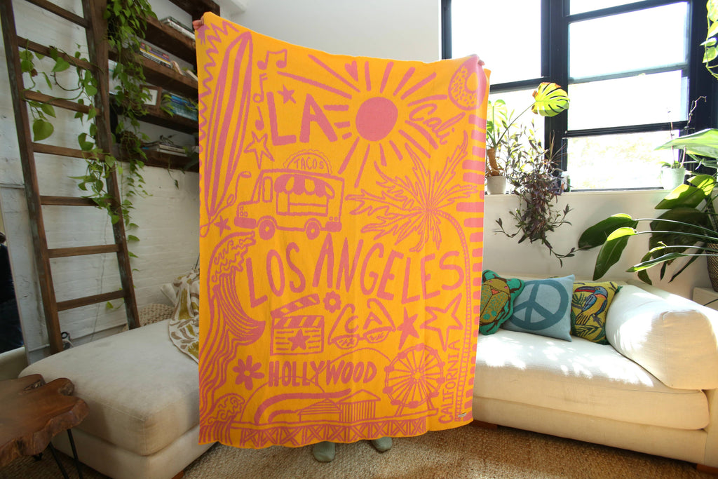 Couverture en tricot Los Angeles: Malibu - Turquoise/blanc cassé