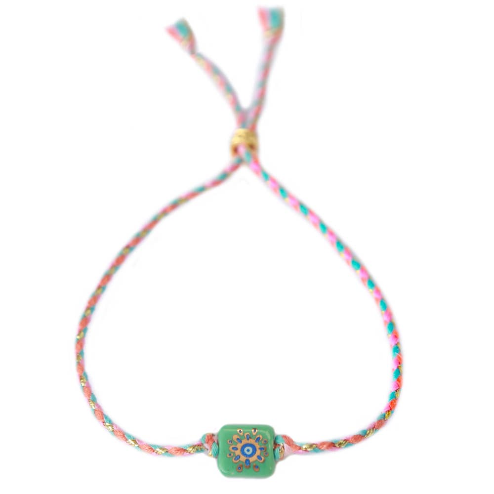 Bracelet œil protecteur ajustable avec perle dorée
