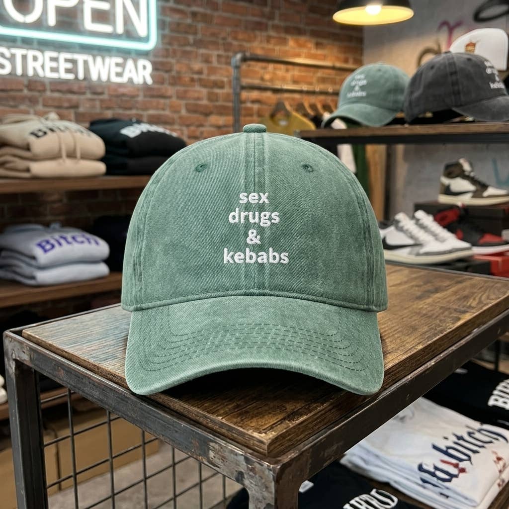 Casquette grise brodée « Sex Dr*gs & Kebabs »: Vert