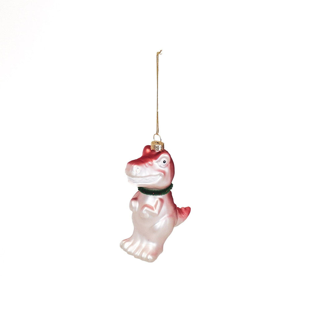 Suspension de Noël en verre dinosaure rose - 4,5 x 9,5 x 12,5 cm