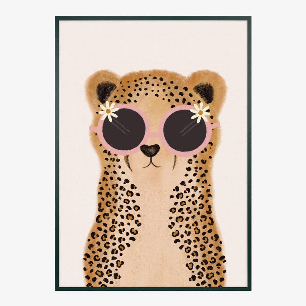 Affiche artistique de bébé guépard à la marguerite rose — décor fantaisiste pour chambre d'enfant: Pas de cadre / 30 x 40 cm