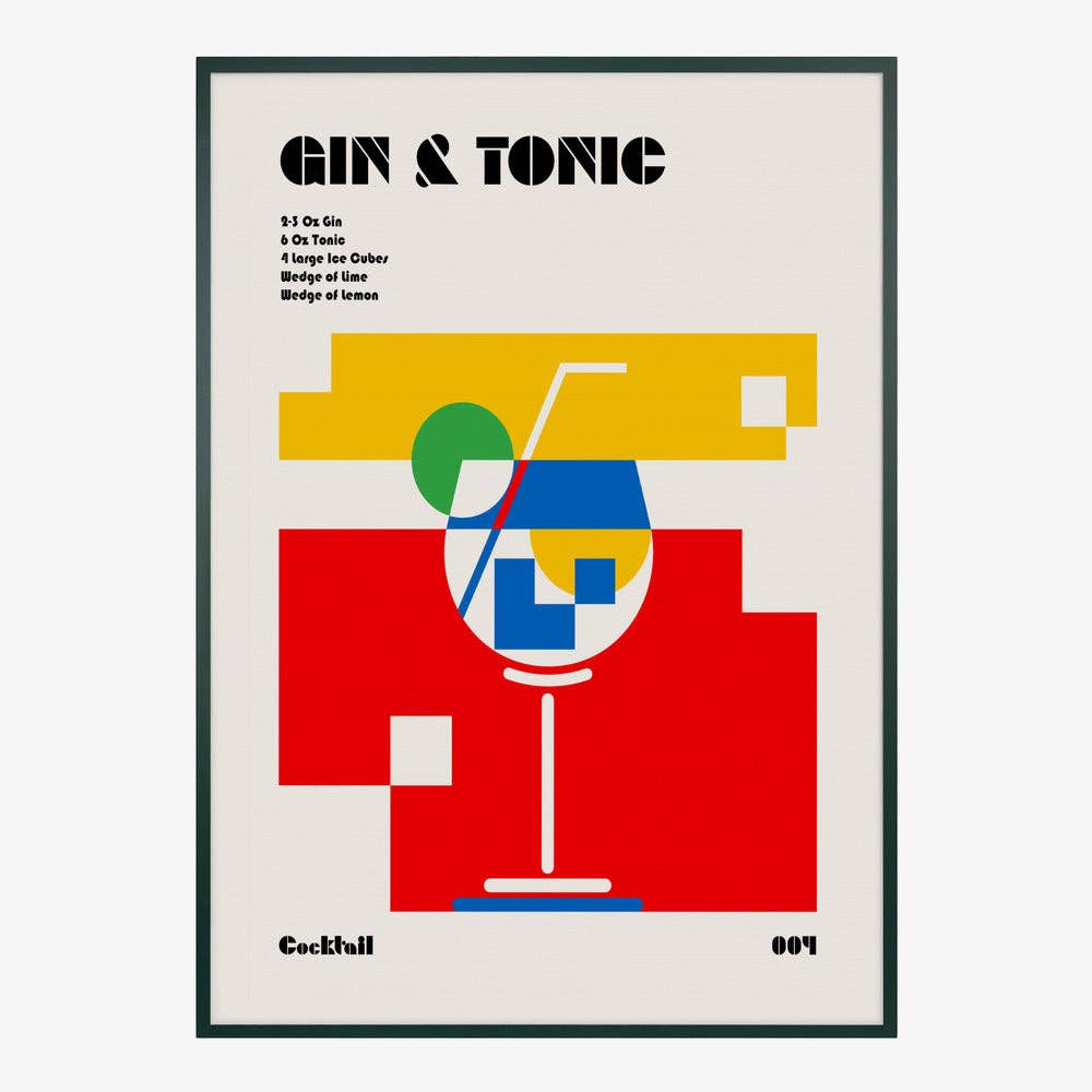 Affiche artistique recette de Gin Tonic Bauhaus - Moderniste: Pas de cadre / 30 x 40 cm