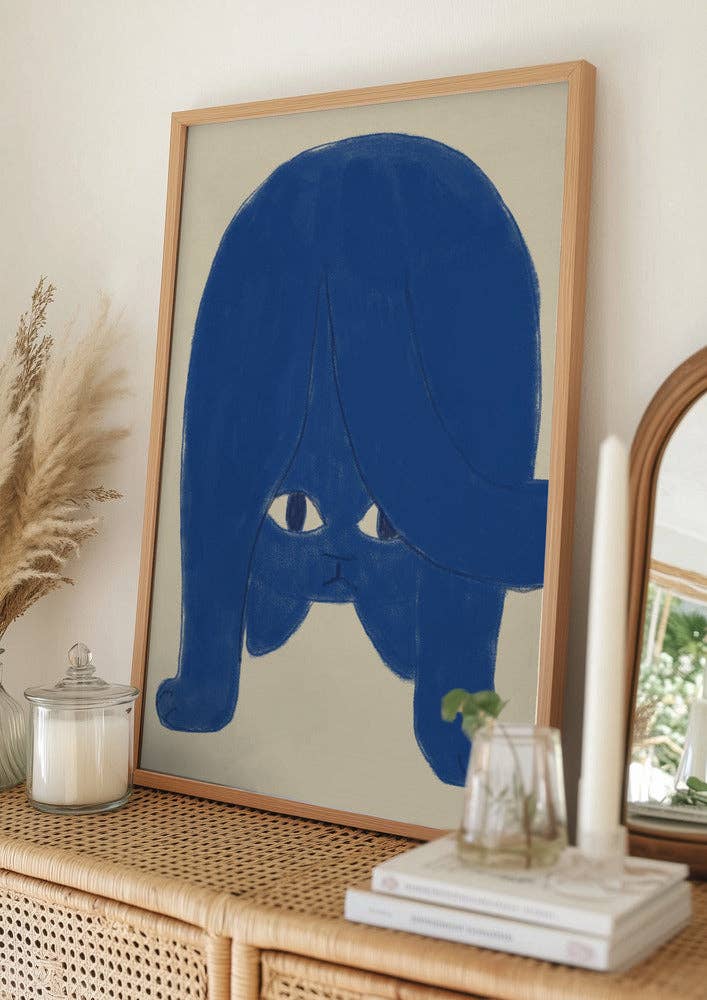 Affiche d'art « Chat bleu à l'envers » - Décor minimaliste: Pas de cadre / 30x40