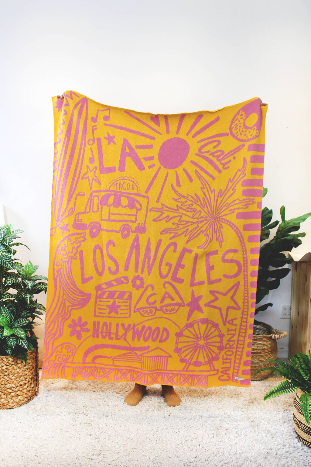 Couverture en tricot Los Angeles: Venice Beach - jaune/rose