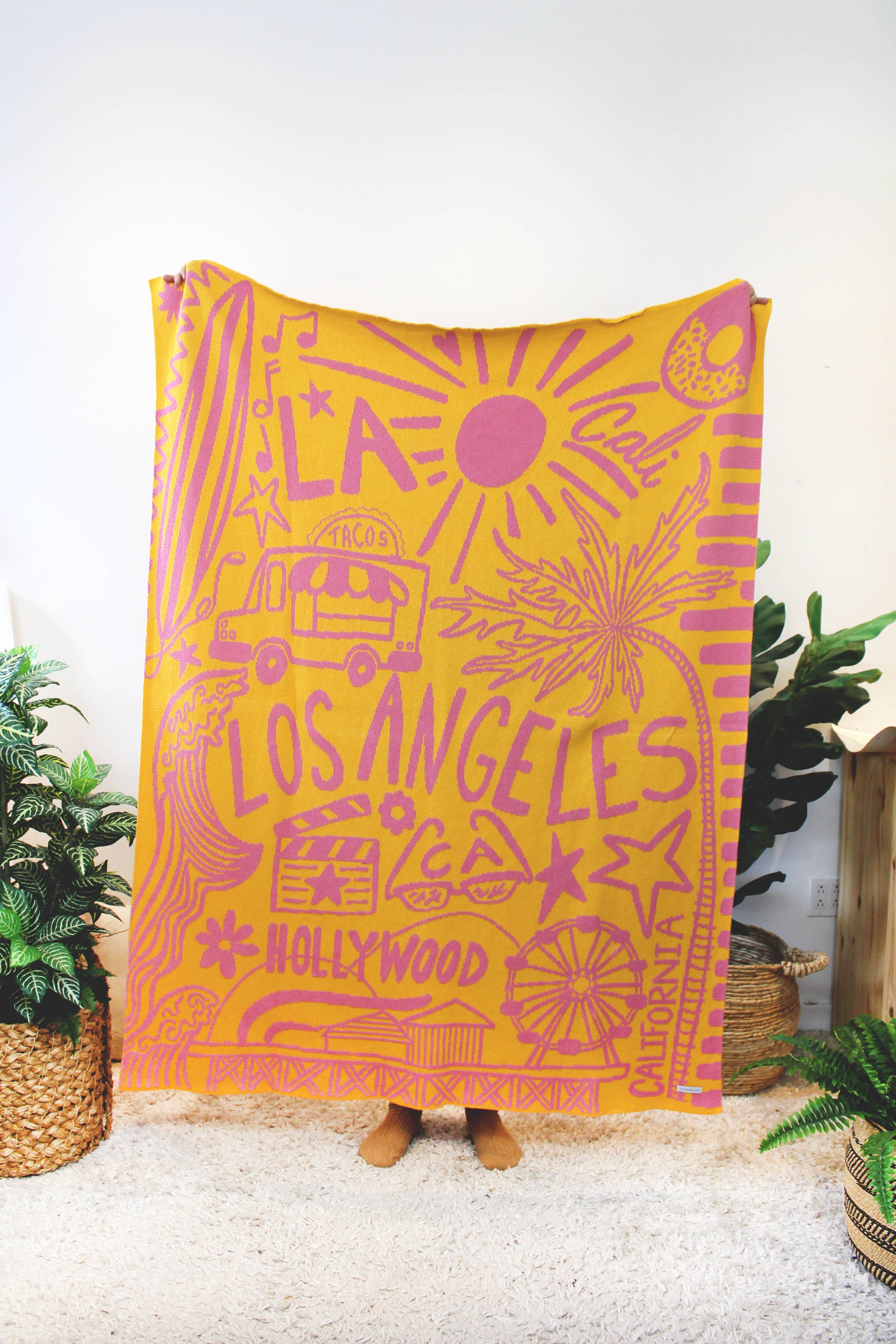 Couverture en tricot Los Angeles: Venice Beach - jaune/rose