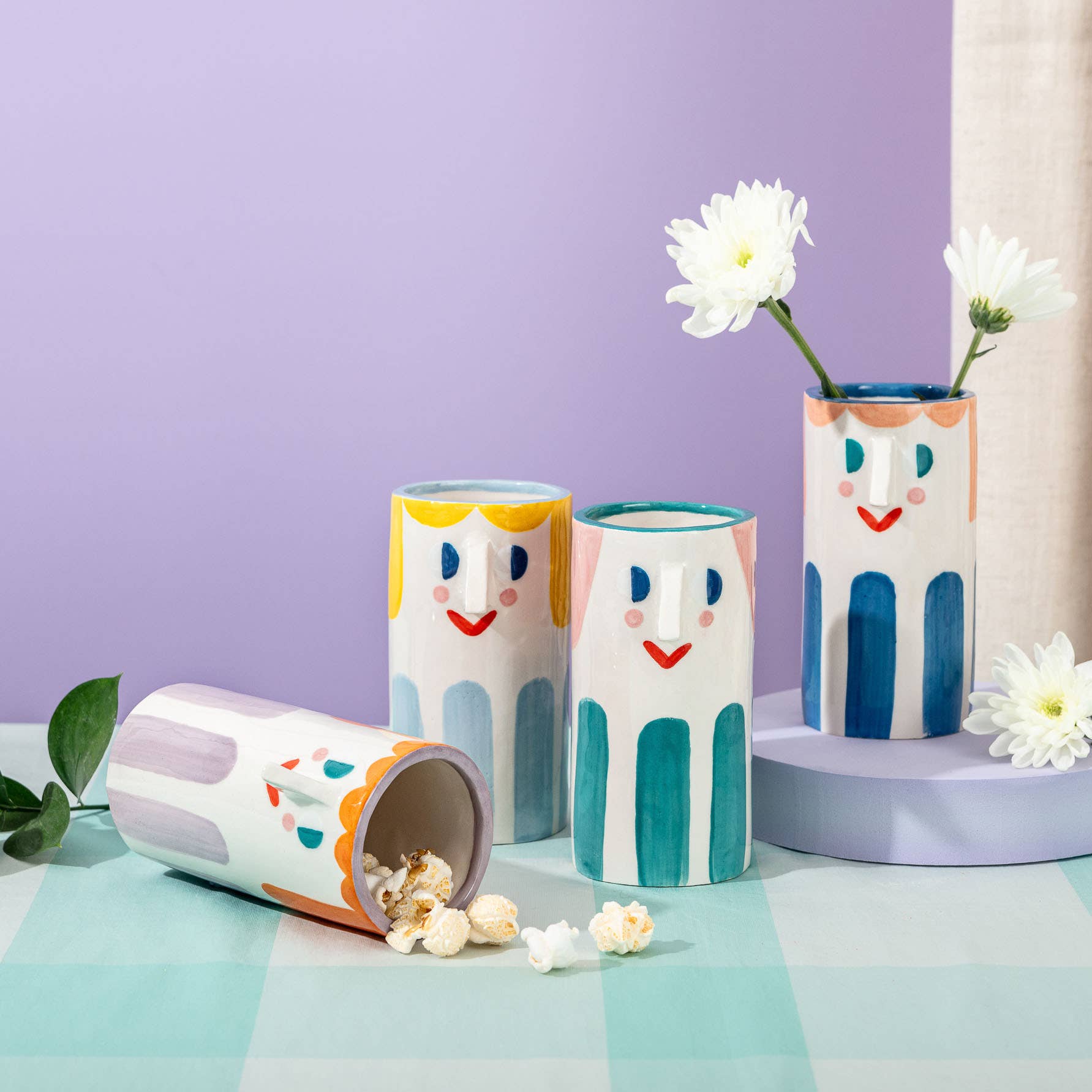 Vase en céramique Fille / rayures violettes