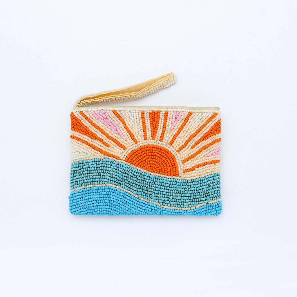 Petite pochette perlée Sunrise: Bleu