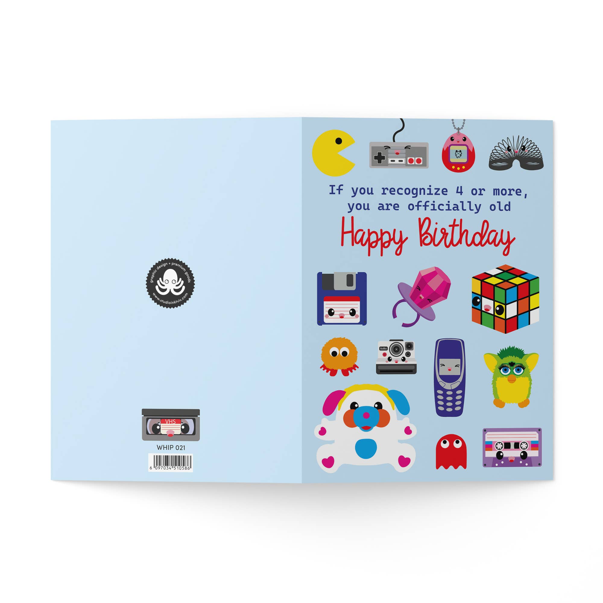 Carte d’anniversaire humoristique rétro années 80-90