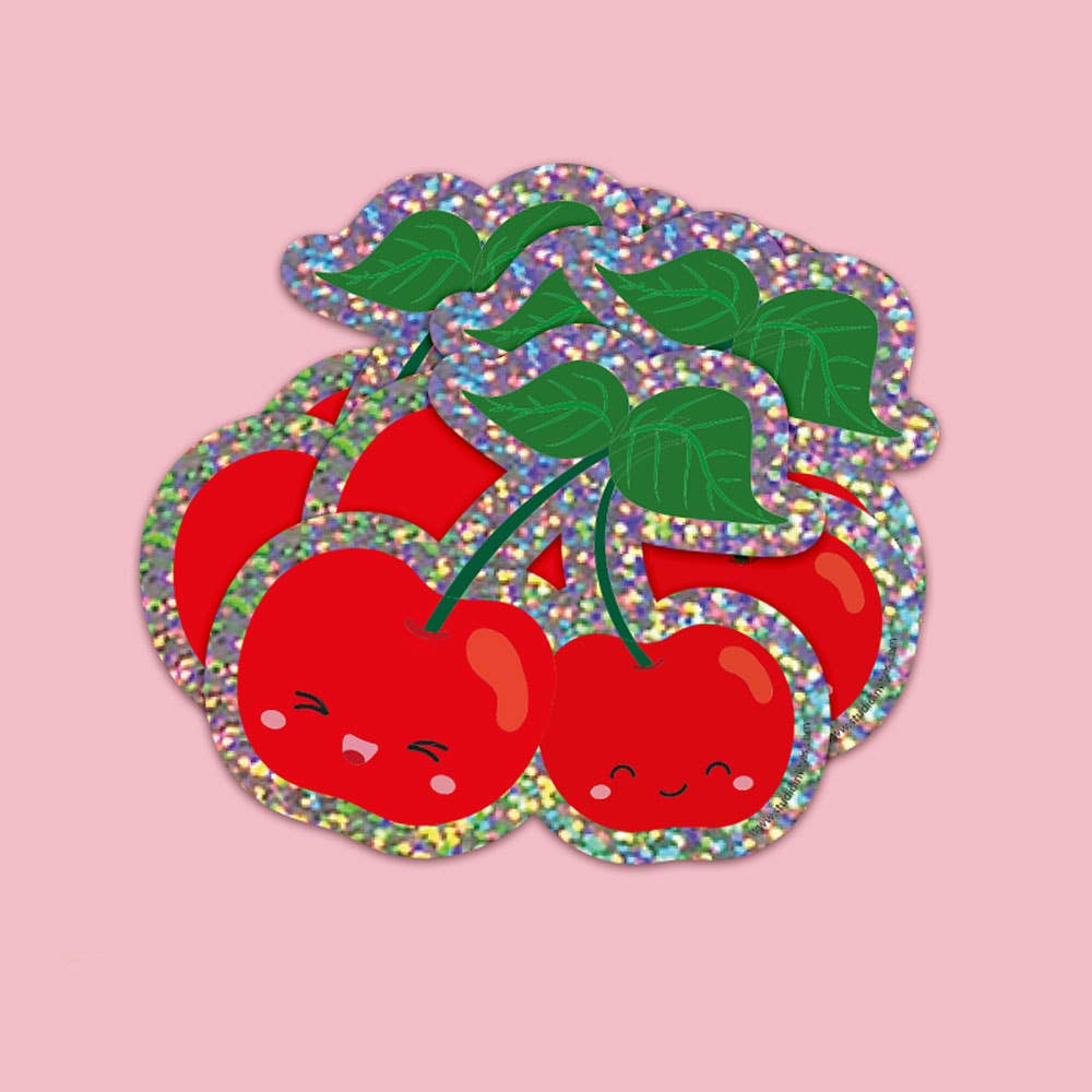 Autocollant paillettes cerises, autocollant cerises adorable