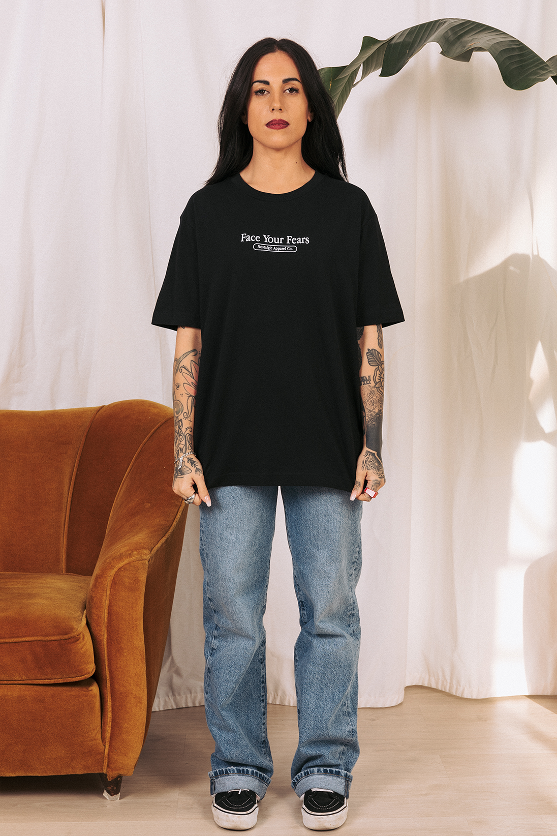 T-shirt unisexe noir « Face Your Fears » | L / Oversize