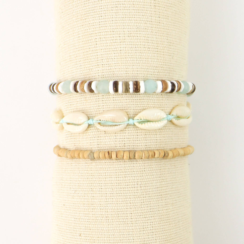 Ensemble de bracelets Perasi Beach, trio de bracelets à perles de bois naturel