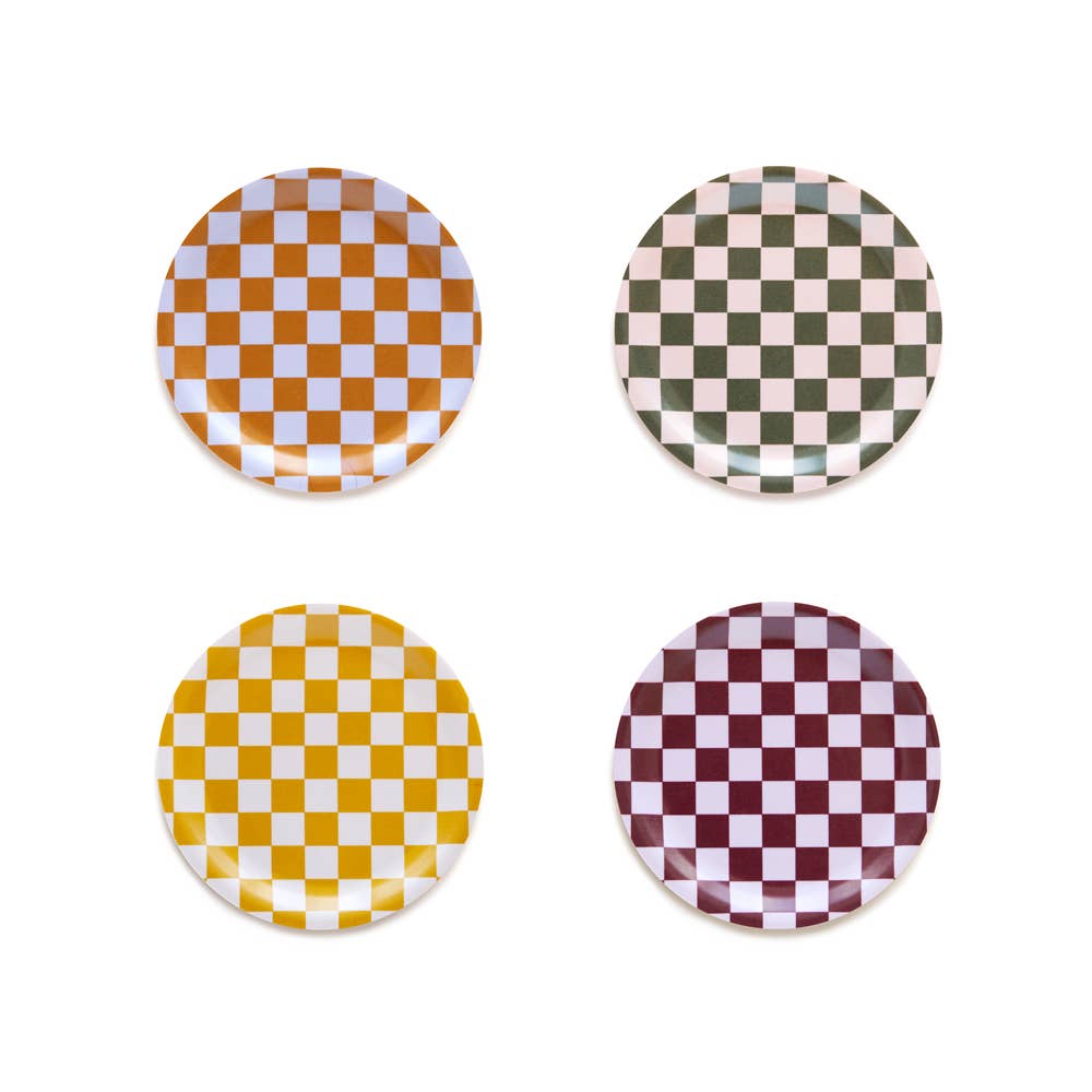 BLU KAT Set de 4 dessous de verre à damier - palette chaude - 11 cm