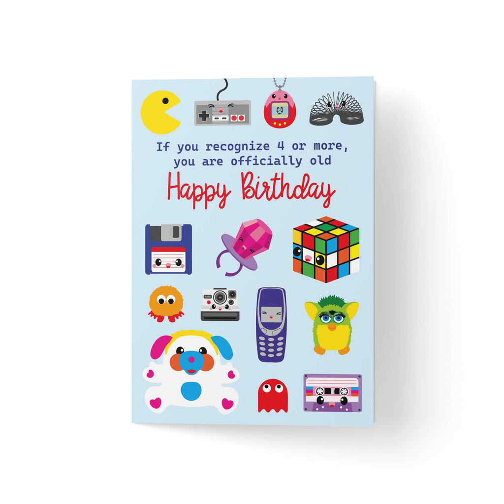 Carte d’anniversaire humoristique rétro années 80-90