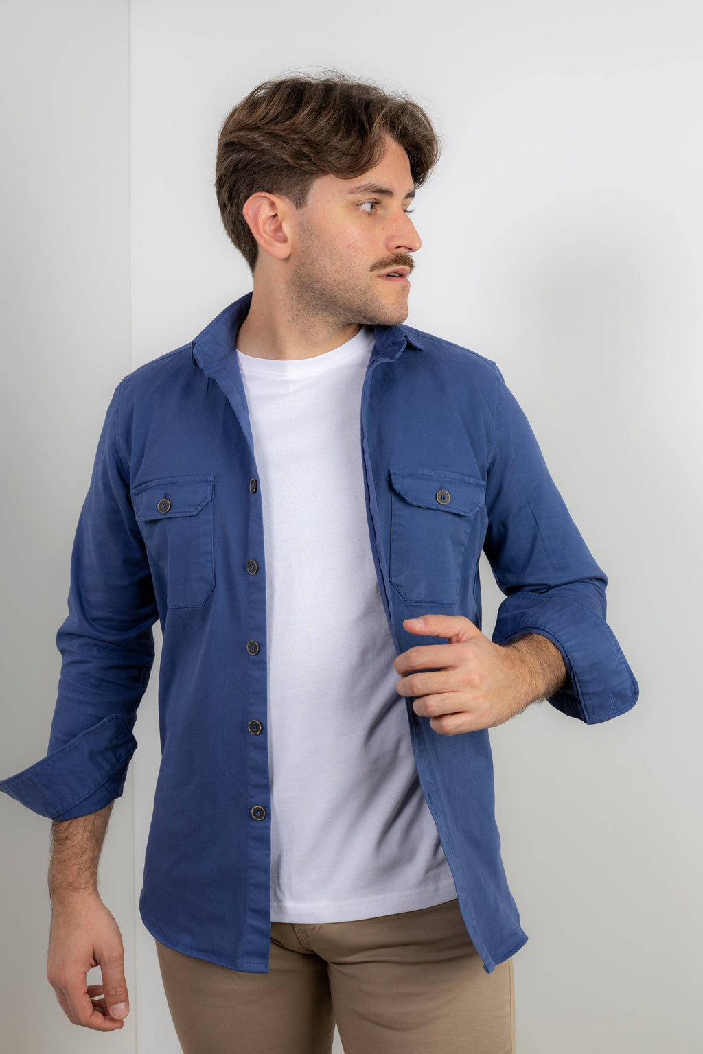 Veste en Coton Lavé Bleu Indigo | Cazorla: L (4)
