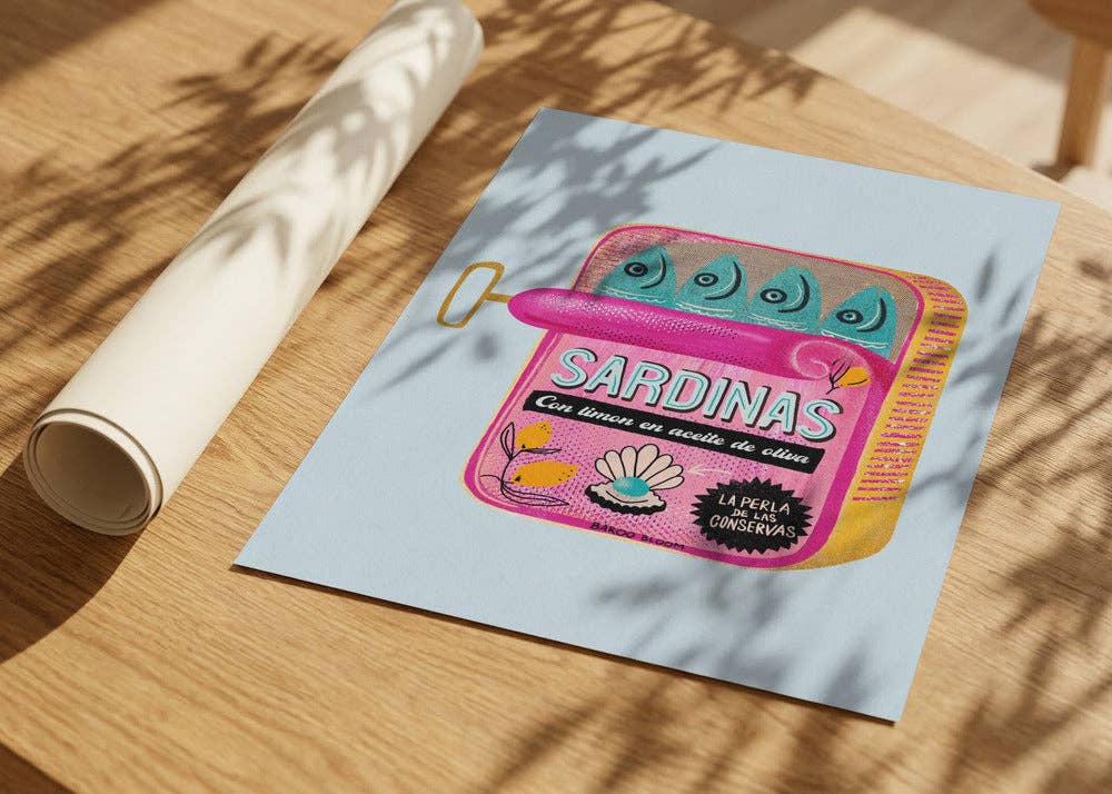 Affiche artistique « boîte de sardines roses » — Poster pop pour la cuisine: Pas de cadre / 30x40 cm