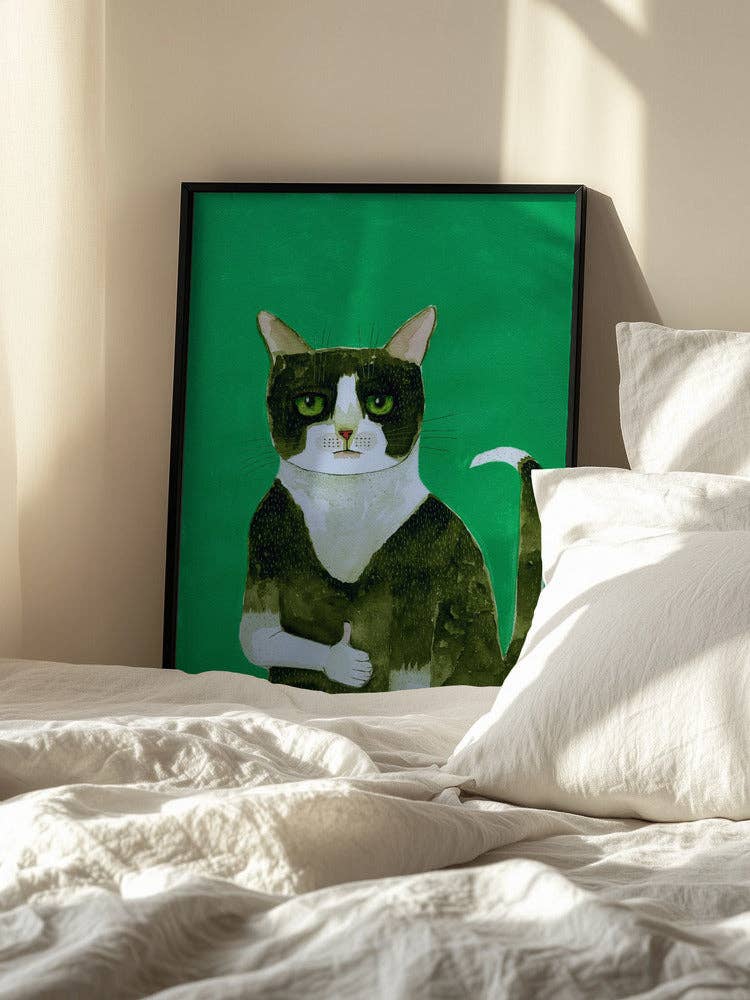 Affiche artistique — Chat en smoking, pouce levé : aquarelle fantaisiste: Pas de cadre / 30x40 cm