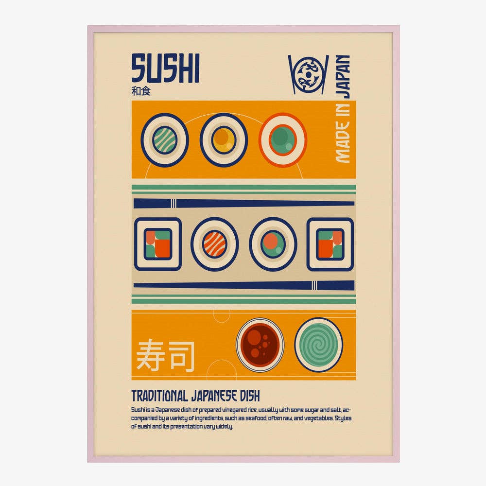 Impression d'art « Sushi fabriqué au Japon » - Affiche rétro: Pas de cadre / 30 x 40 cm