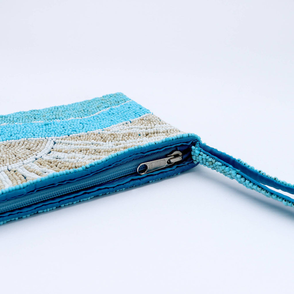 Grande pochette perlée motif lever de soleil, accessoires de plage faits main: Orange