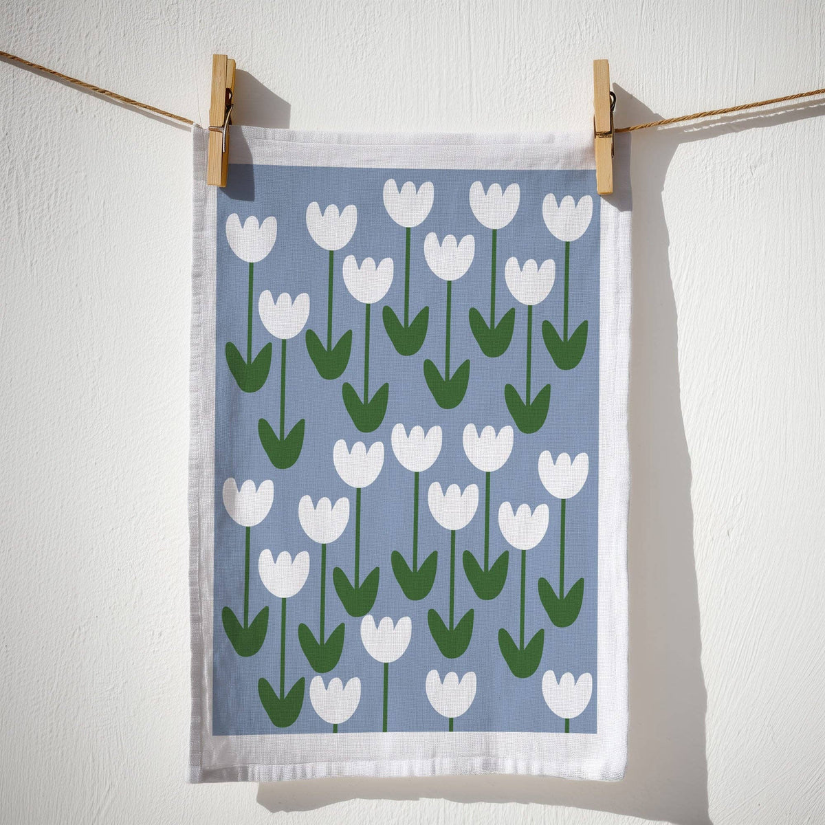 Torchon en coton bio - Tulipes blanches