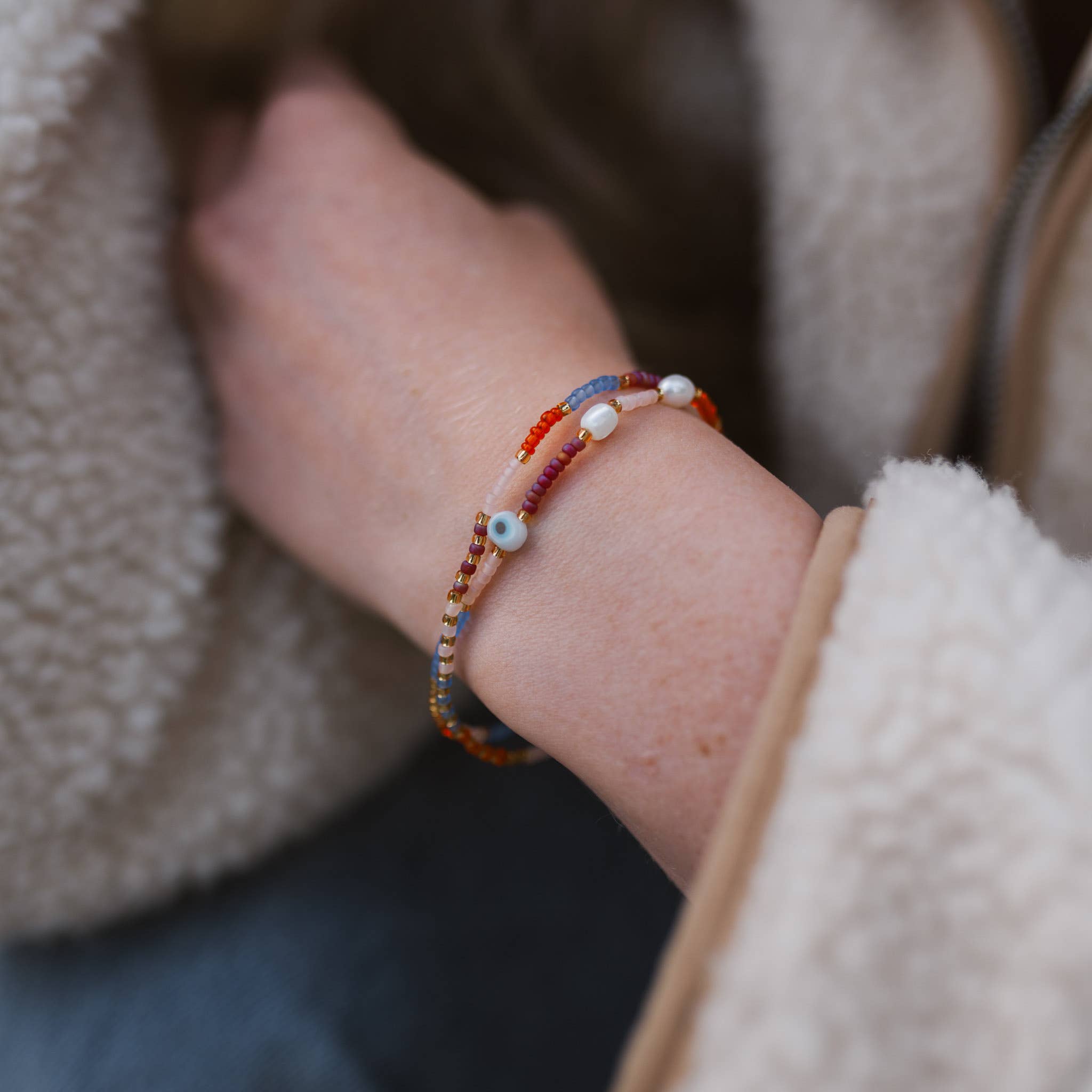 Matahari Bracelet perlé œil protecteur, bracelet élastique délicat