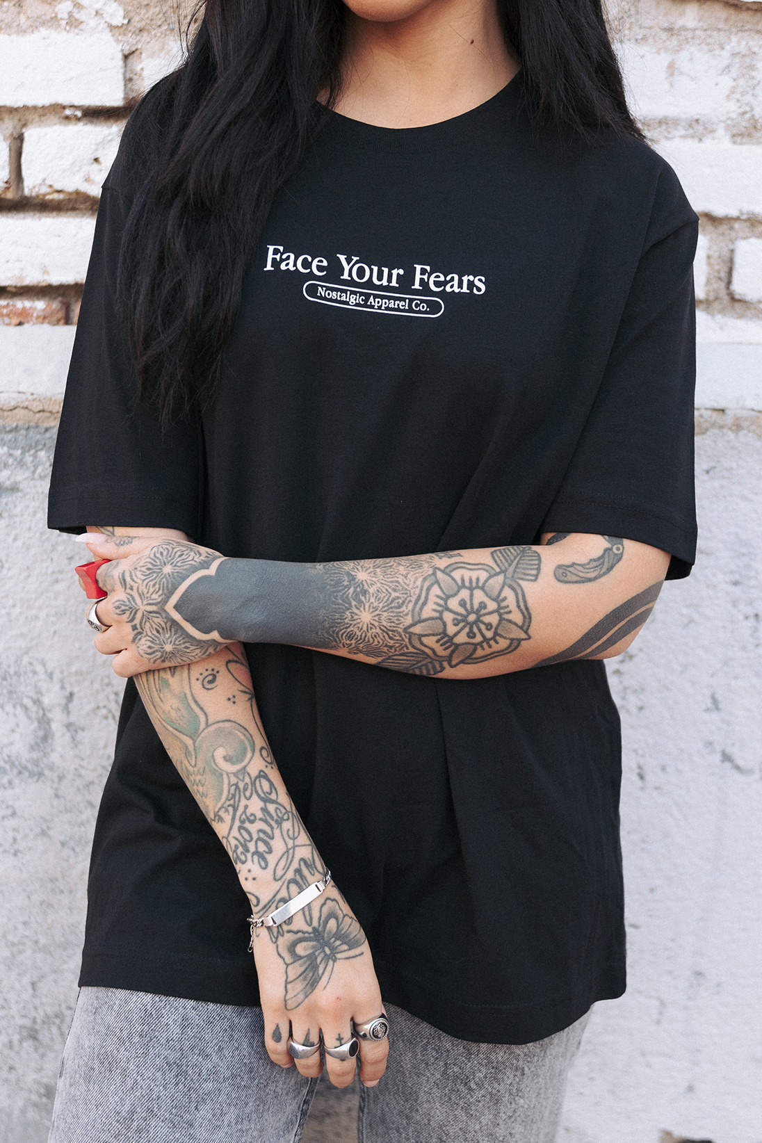 T-shirt unisexe noir « Face Your Fears » | M / Oversize
