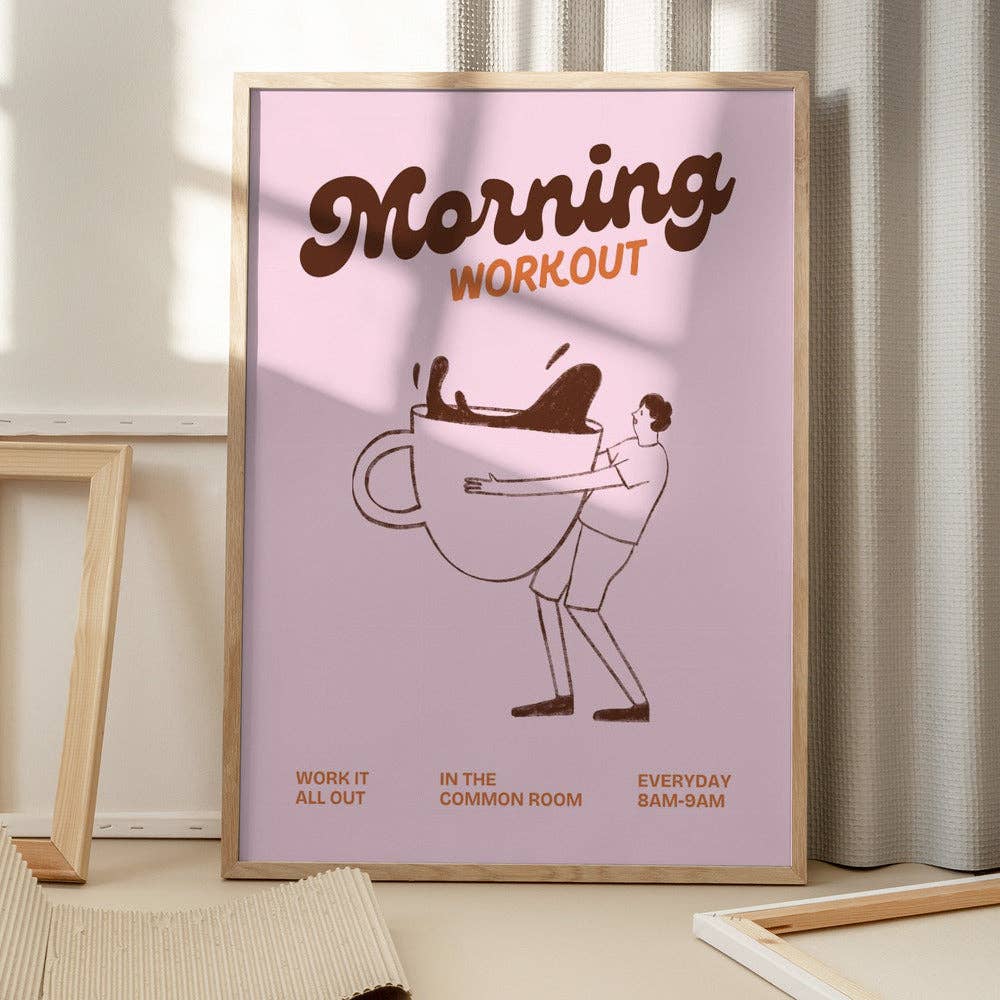 Impression artistique « Entraînement matinal au café » — Affiche rétro rose: Pas de cadre / 30x40 cm