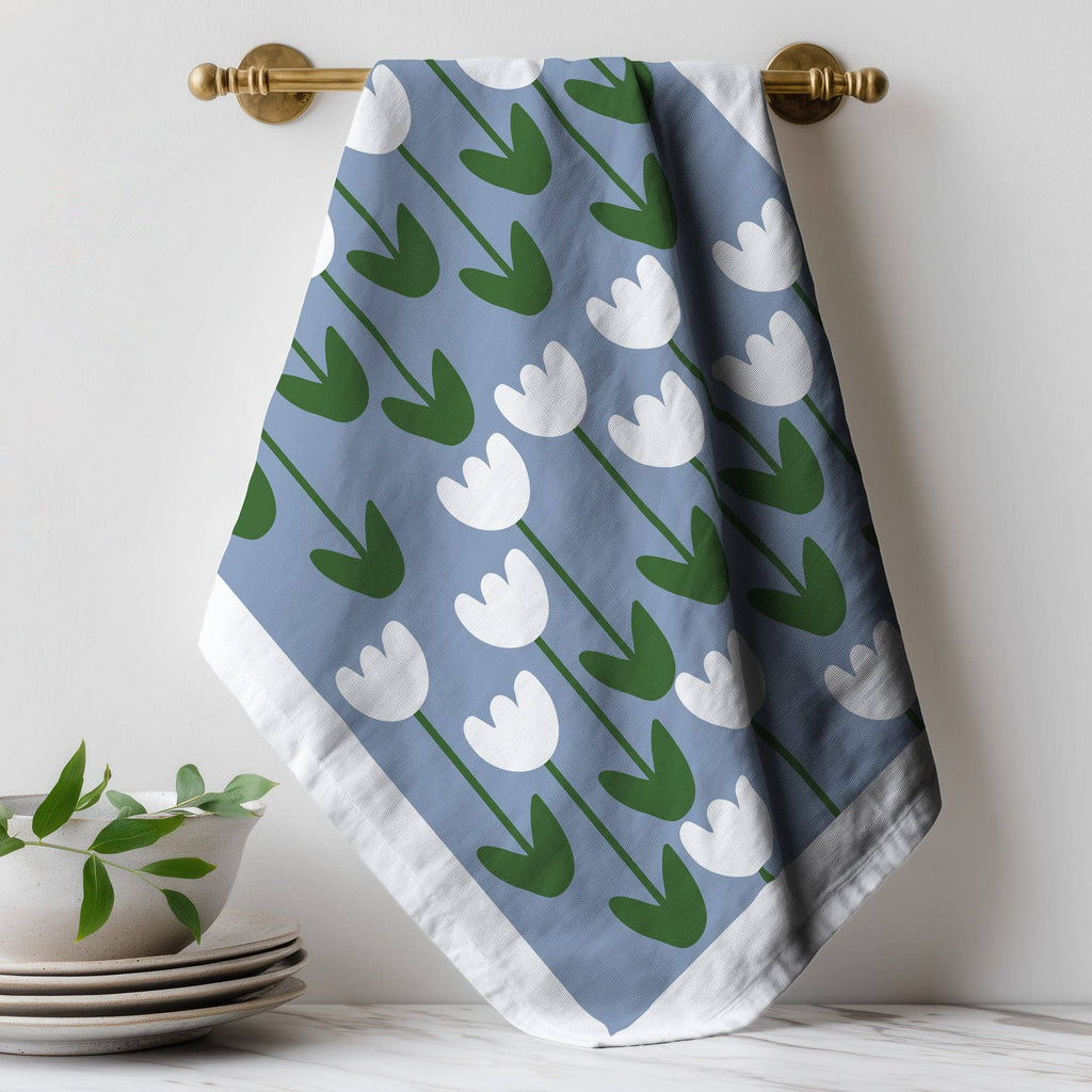 Torchon en coton bio - Tulipes blanches