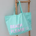 Sac de plage en toile turquoise/rose « Beach Please »