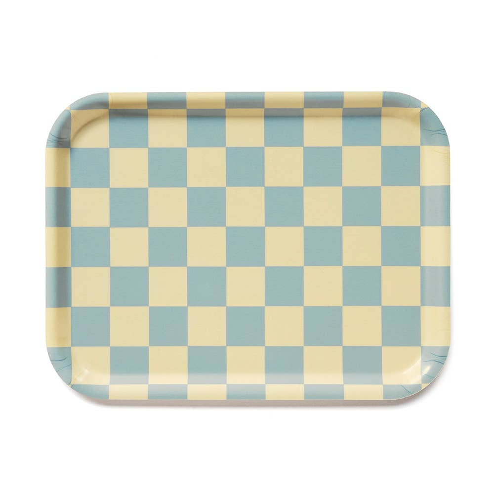 Plateau rectangulaire Lemon Seafoam à damier - 27 x 20 cm