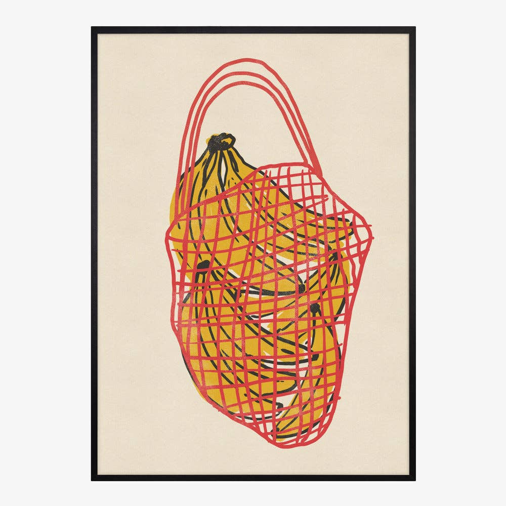Tirage d'art « Bananes dans un filet rouge » — Décor de cuisine naïf: Pas de cadre / 30 x 40 cm