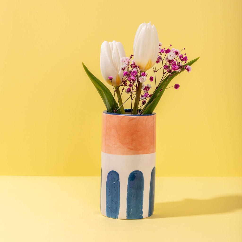 Vase en céramique Fille / rayures bleues
