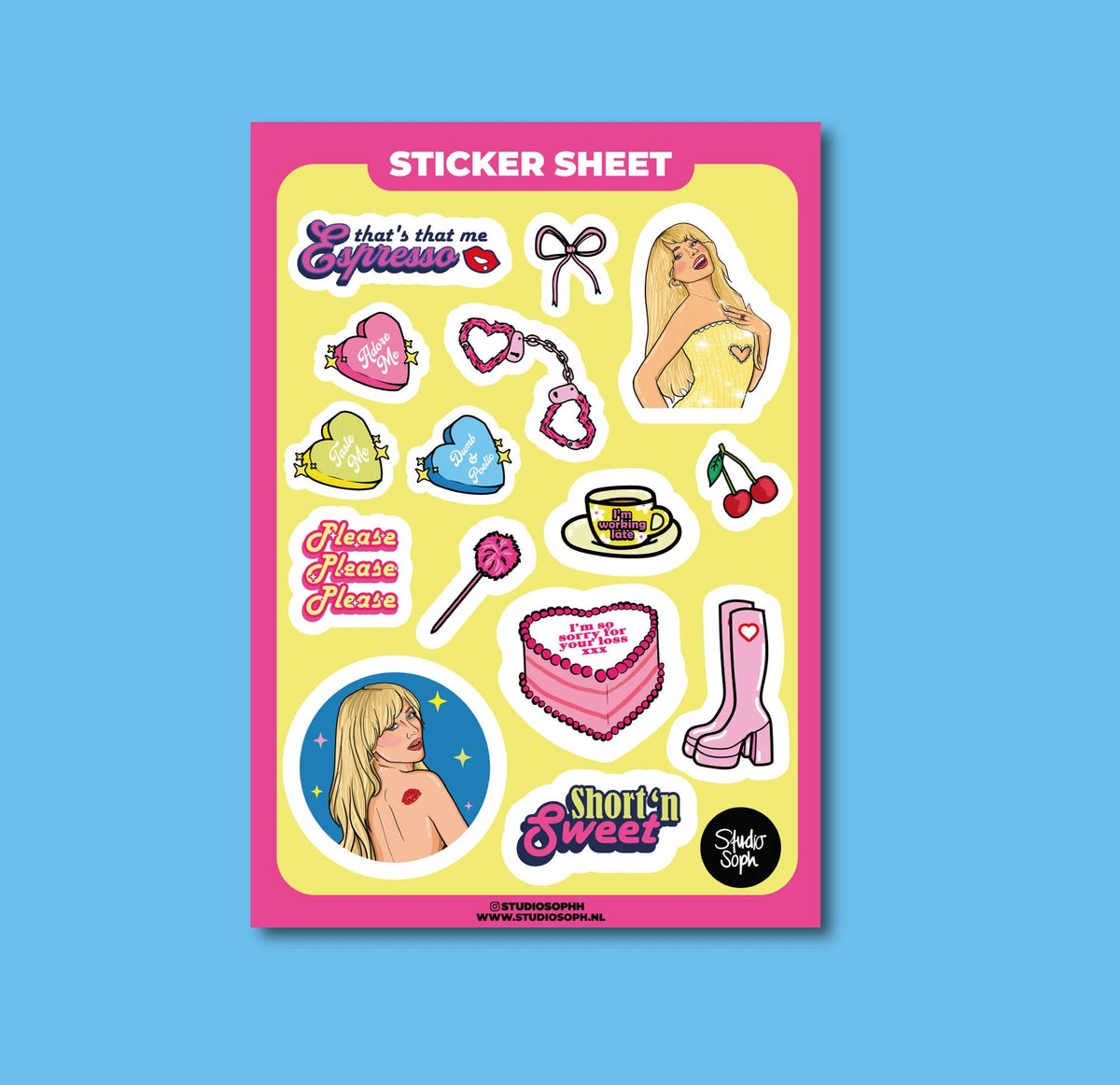 Feuille d'autocollants A5 Pop Girl Rose Jaune: Emballé avec une pochette en plastique