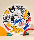 Plateau rond large 38 cm en bouleau avec chiens