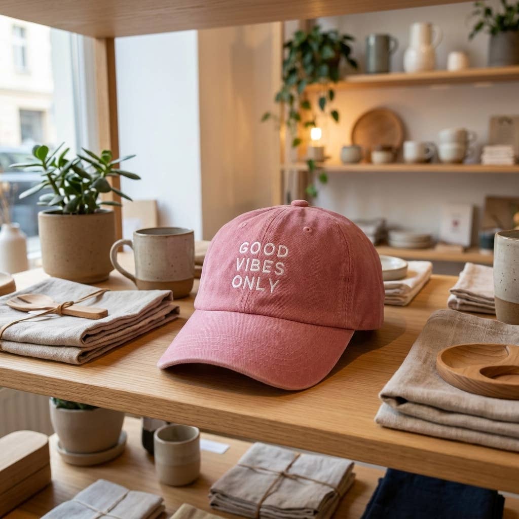 Casquette bleue brodée « Good Vibes Only » — cadeau: Beige