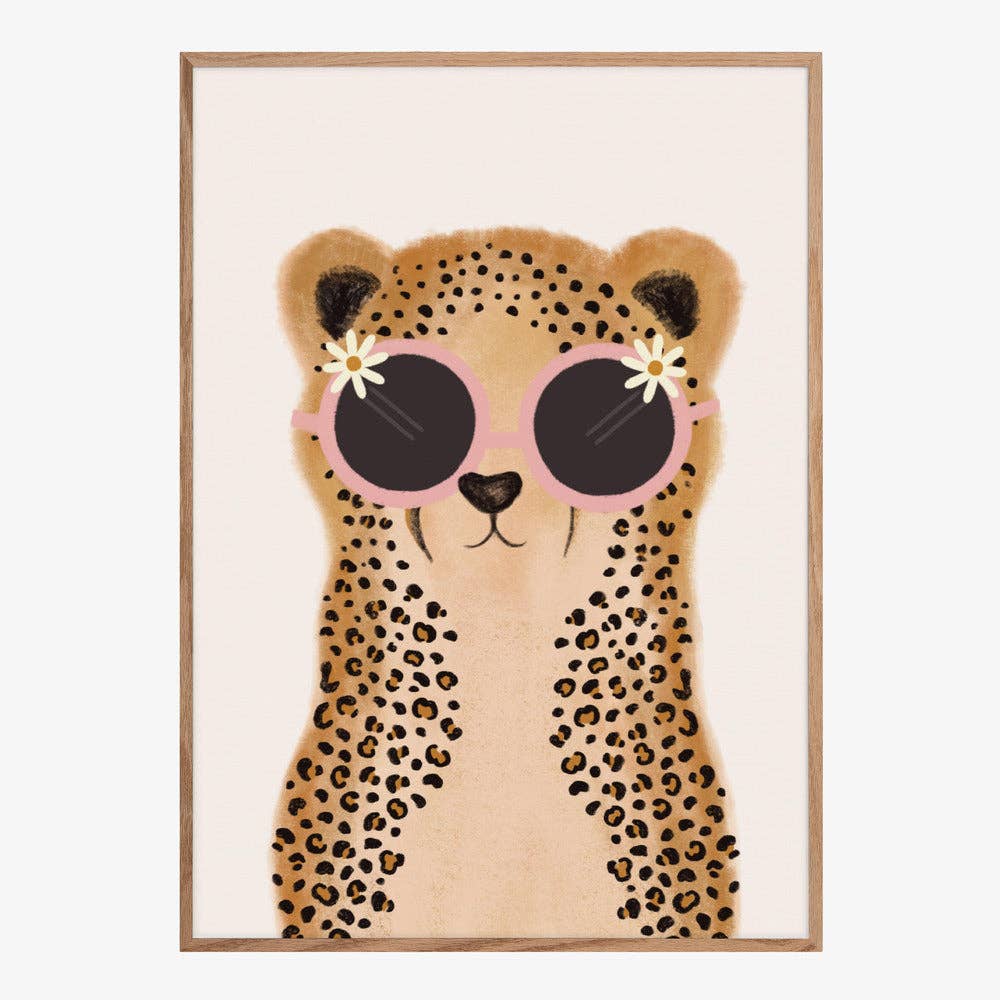 Affiche artistique de bébé guépard à la marguerite rose — décor fantaisiste pour chambre d'enfant: Pas de cadre / 30 x 40 cm