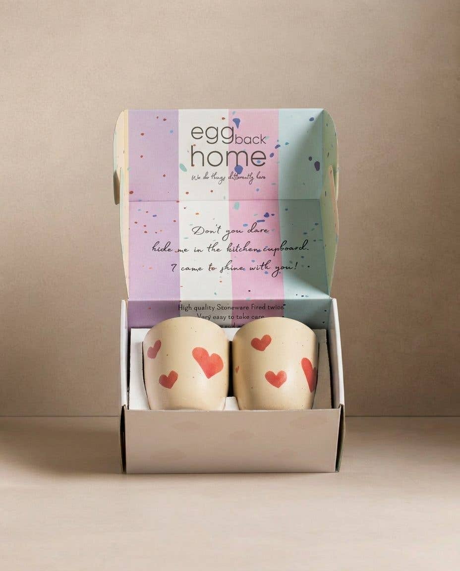 Tasses Moyennes en Grès Cozy Hearts 220ml Lot de 2 Pièces