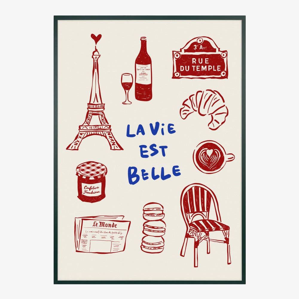 Affiche artistique « Icônes des cafés de Paris » — Affiche de voyage naïve: Pas de cadre / 30x40 cm