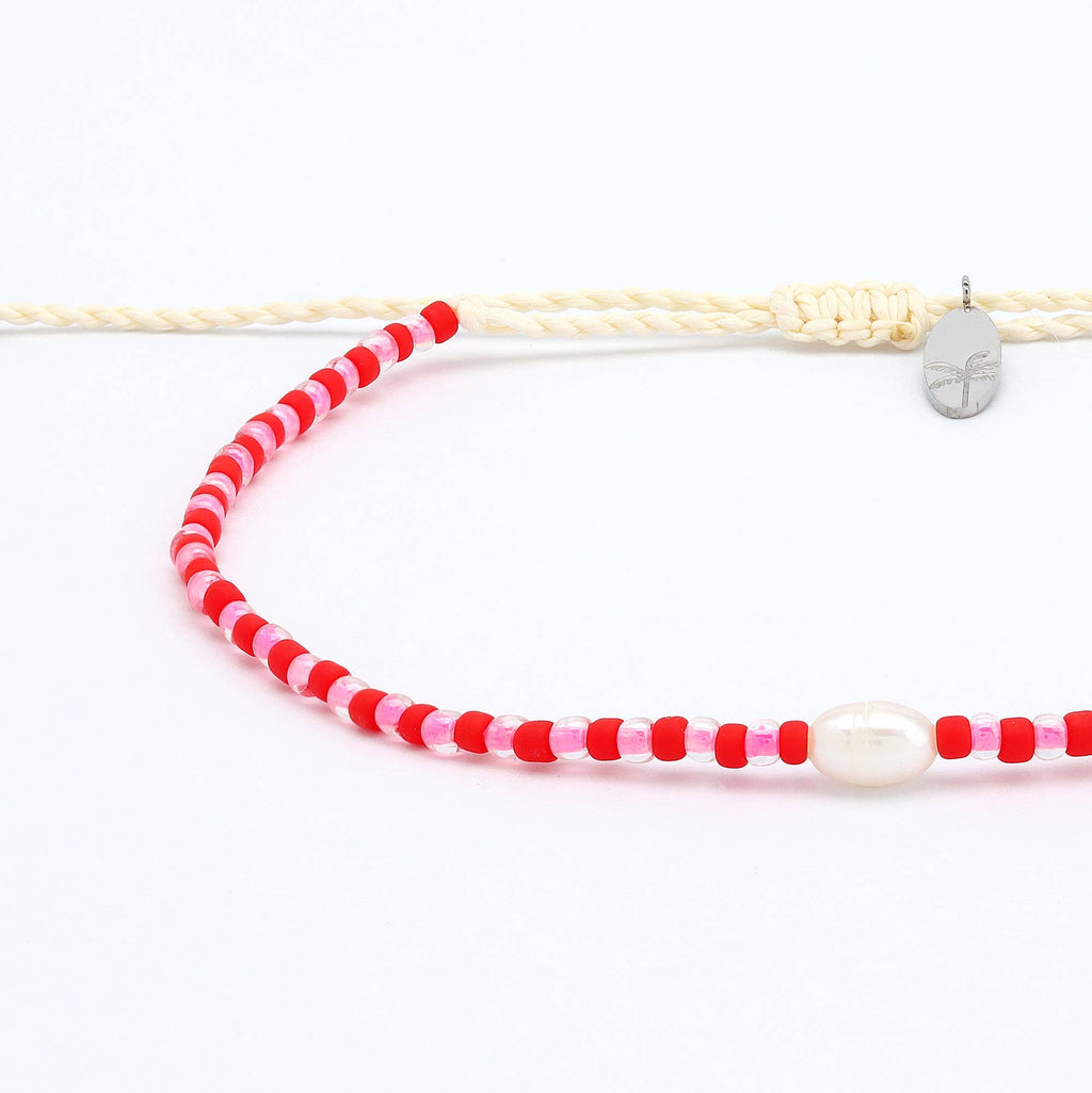 Mutiara Bracelet délicat à perles, Bracelet de surf réglable: Rose & Orange