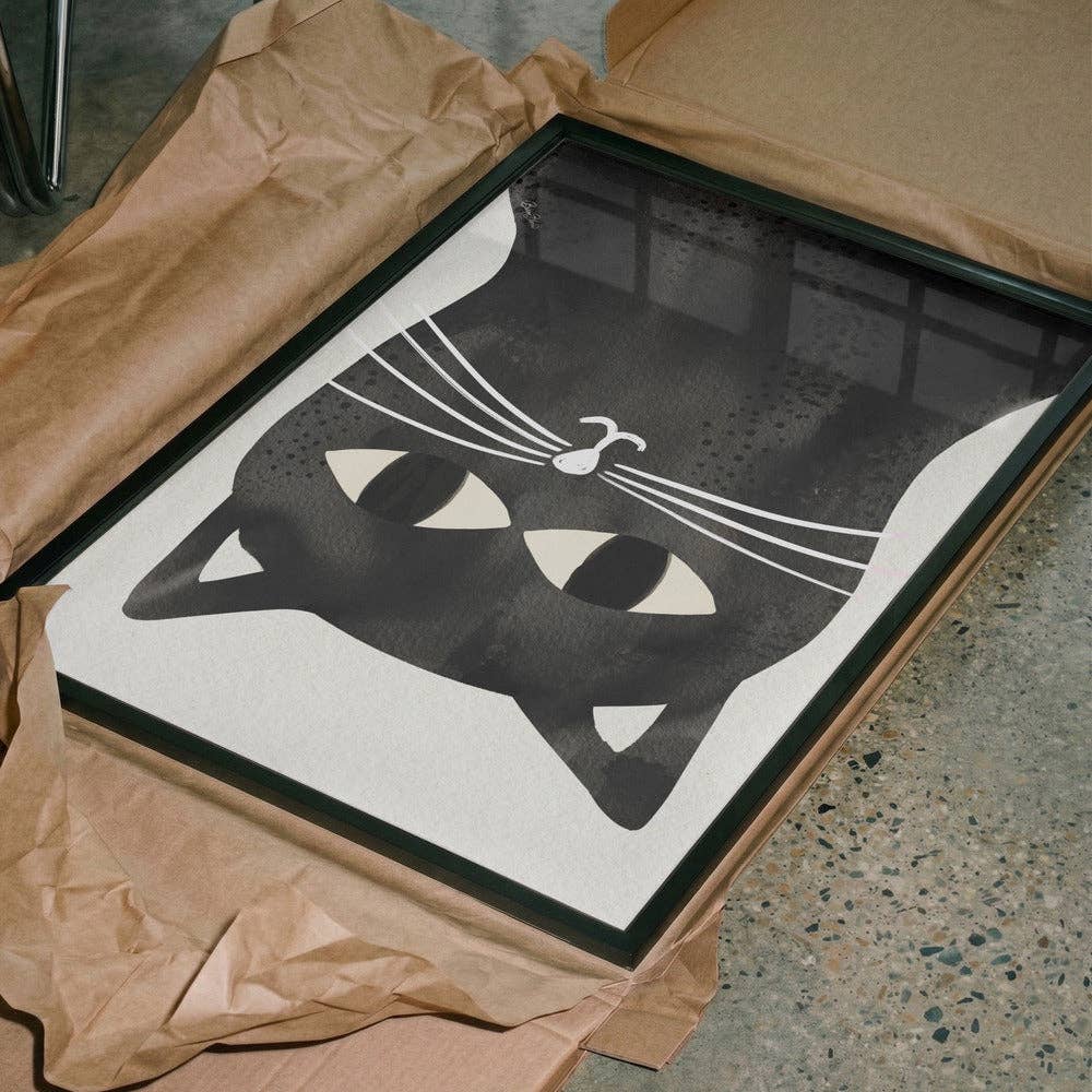 Affiche d'art « Chat noir à l'envers » - Encre: No Frame / 30 x 40 cm