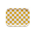Plateau rectangulaire à motif damier jaune moutarde - 27 x 20 cm
