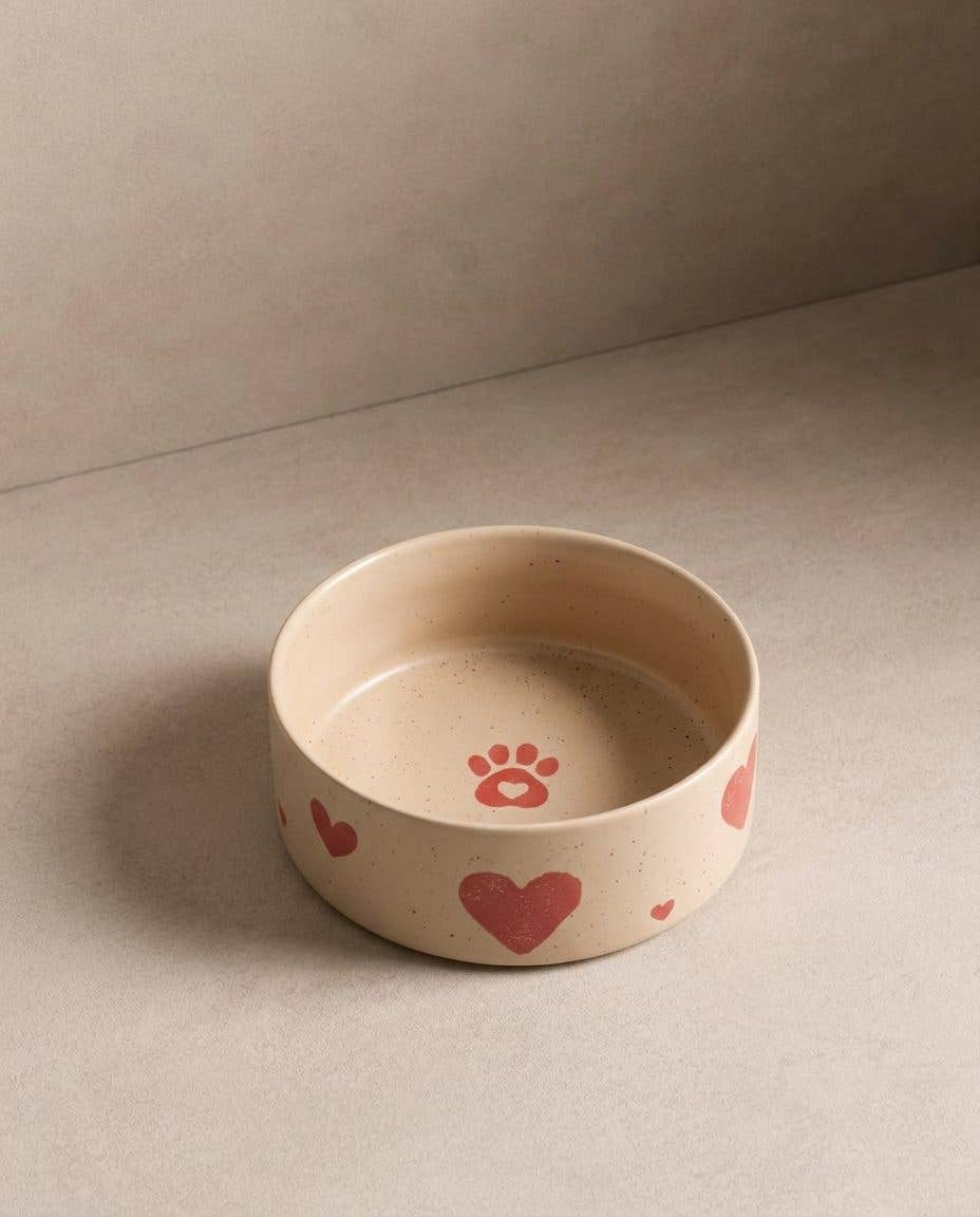 Ensemble de 2 bols pour animaux en grès Cozy Hearts 14 cm