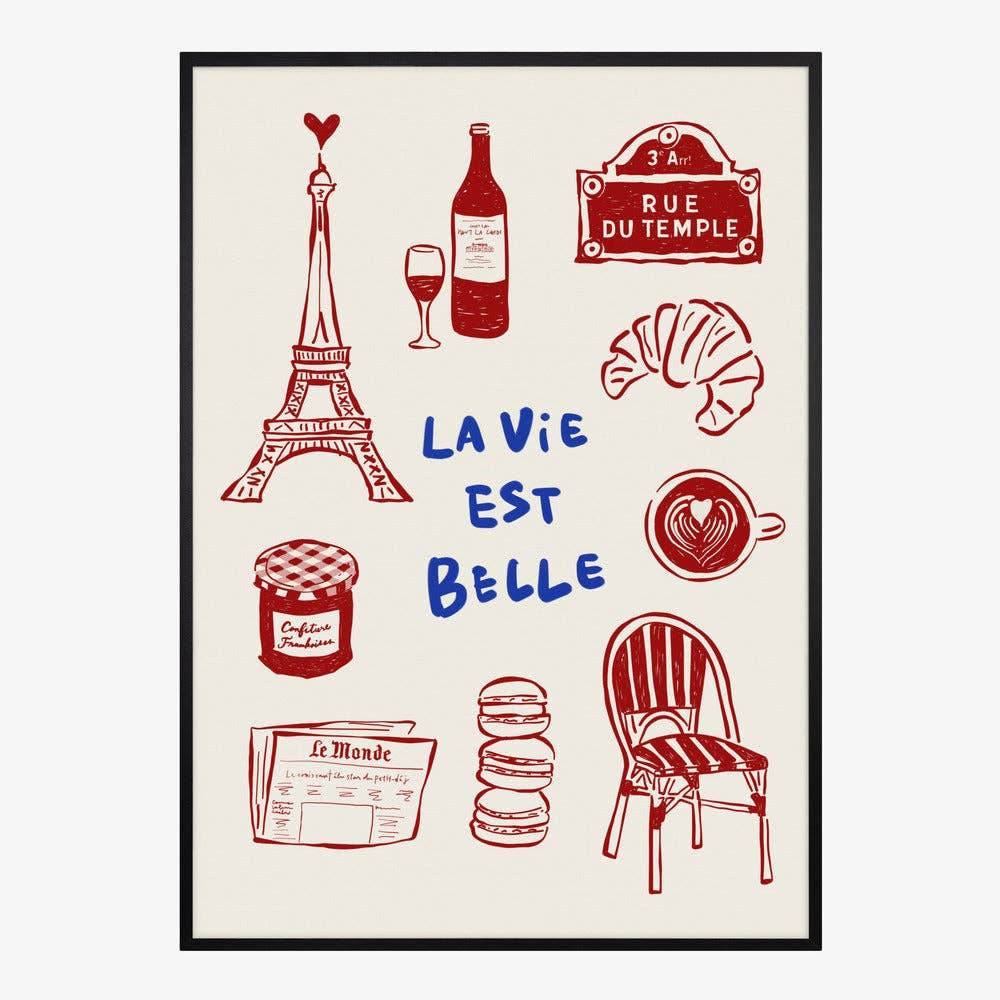 Affiche artistique « Icônes des cafés de Paris » — Affiche de voyage naïve: Pas de cadre / 30x40 cm