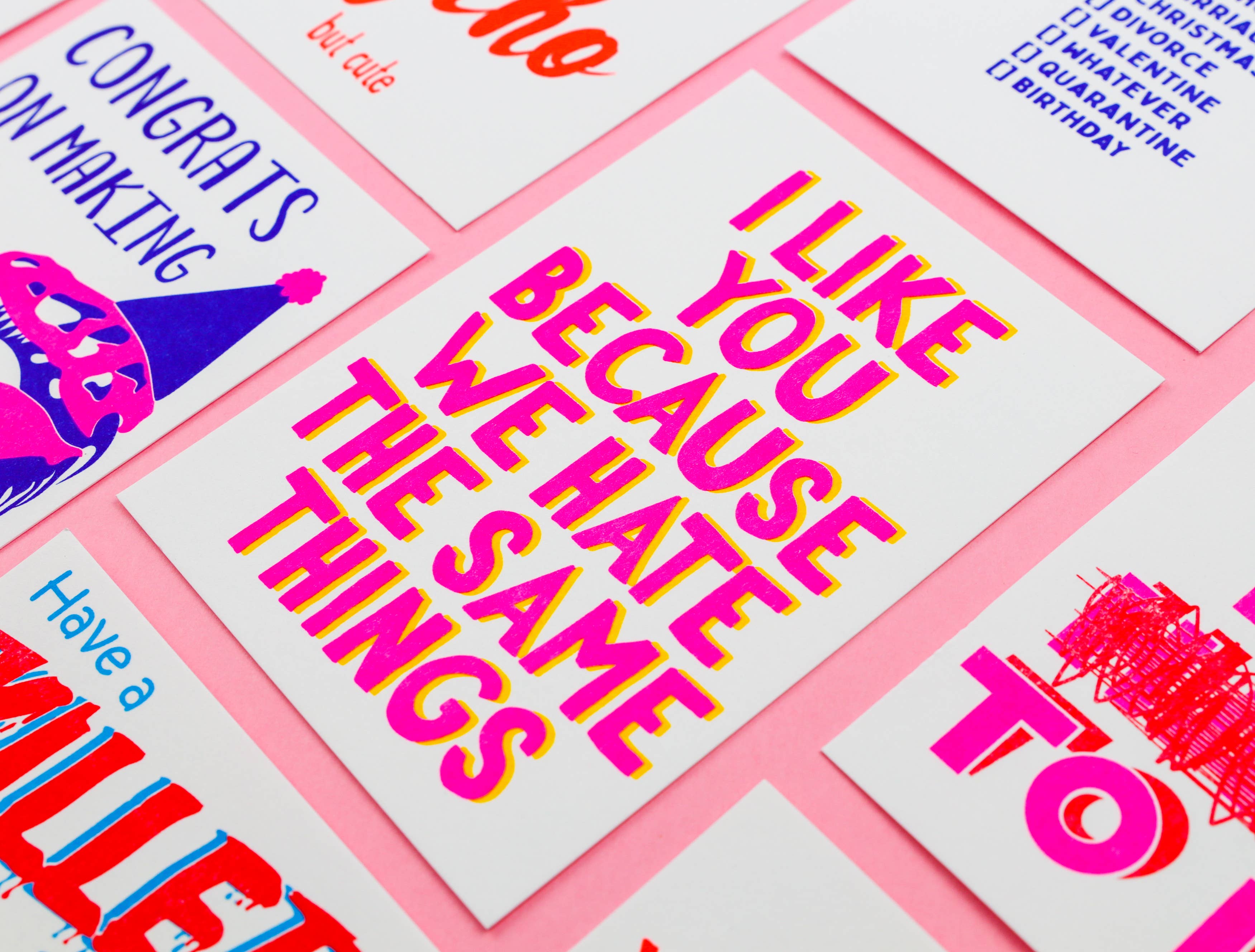 Carte postale « I Like You Because We Hate the Same Things » en Riso
