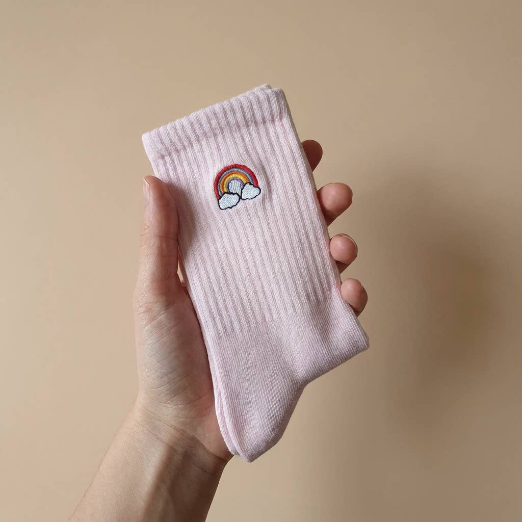 Chaussettes brodées arc-en-ciel — cadeau Pride queer: 37-43