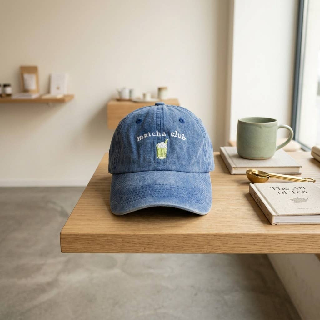 Casquette bleue brodée Matcha Club