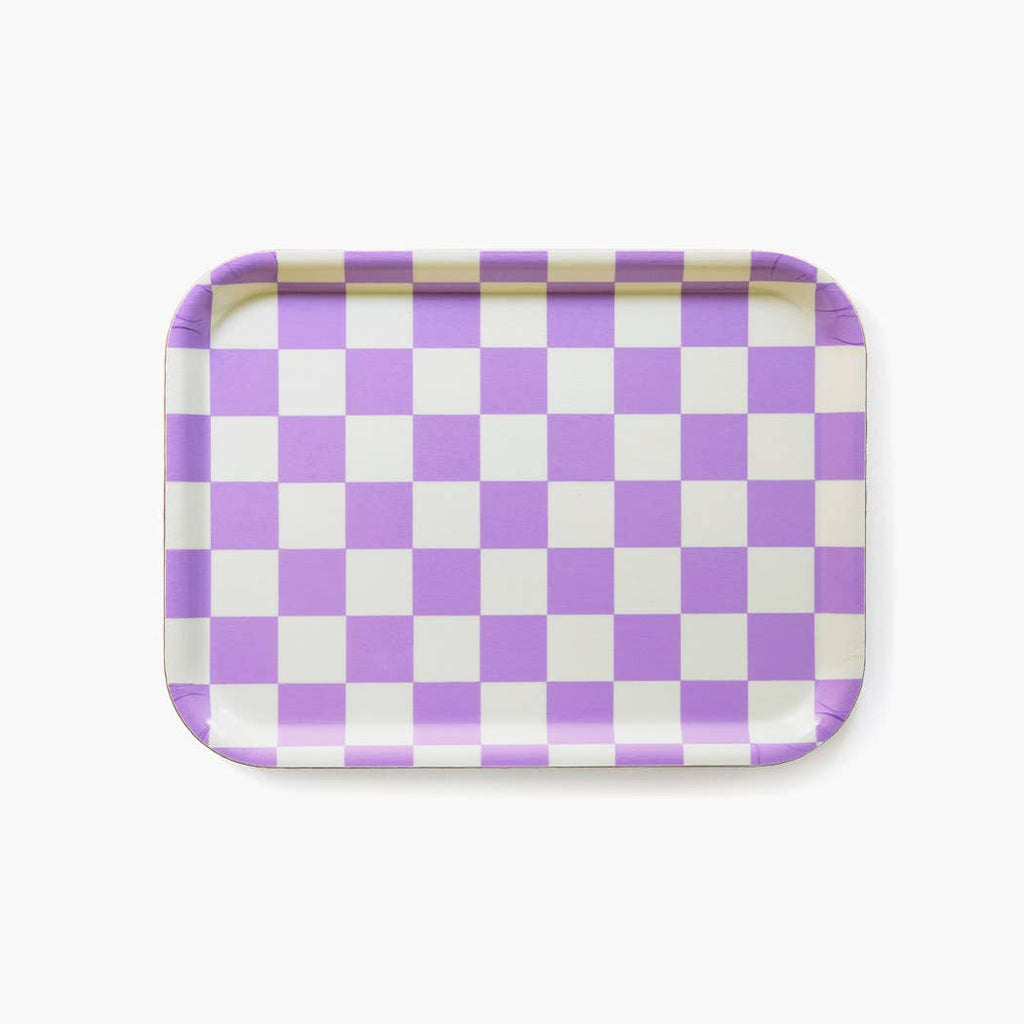 Plateau rectangulaire à carreaux beurre et lavande - 27x20 cm