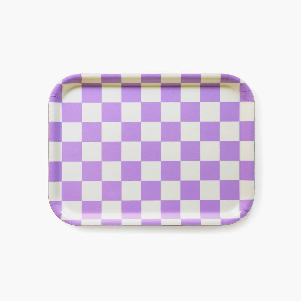 Plateau rectangulaire à carreaux beurre et lavande - 27x20 cm