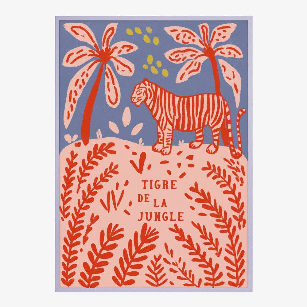 Impression d'art « Tigre rouge entre les palmiers » - Affiche folk naïve: No Frame / 30x40 cm