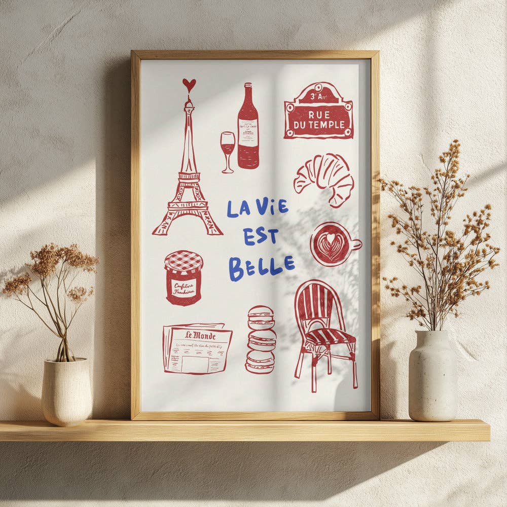 Affiche artistique « Icônes des cafés de Paris » — Affiche de voyage naïve: Pas de cadre / 30x40 cm